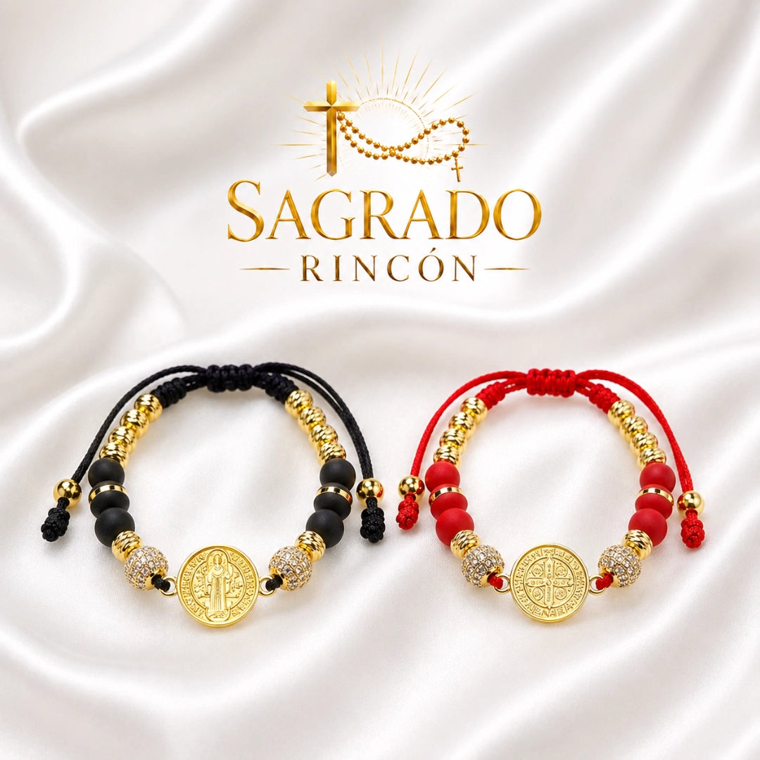 Pulsera San Benito Protector Oro 18K | con incrustación en Zirconias