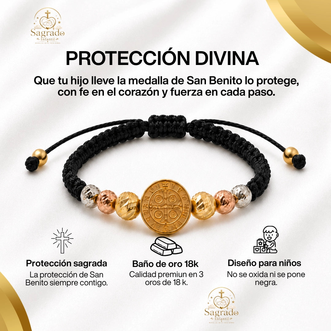 Manilla San Benito Protector 3 Oros | Para Bebes y Niños
