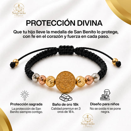 Manilla San Benito Protector 3 Oros | Para Bebes y Niños