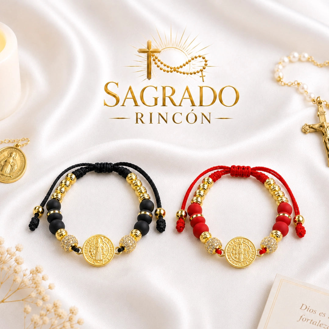 Pulsera San Benito Protector Oro 18K | con incrustación en Zirconias