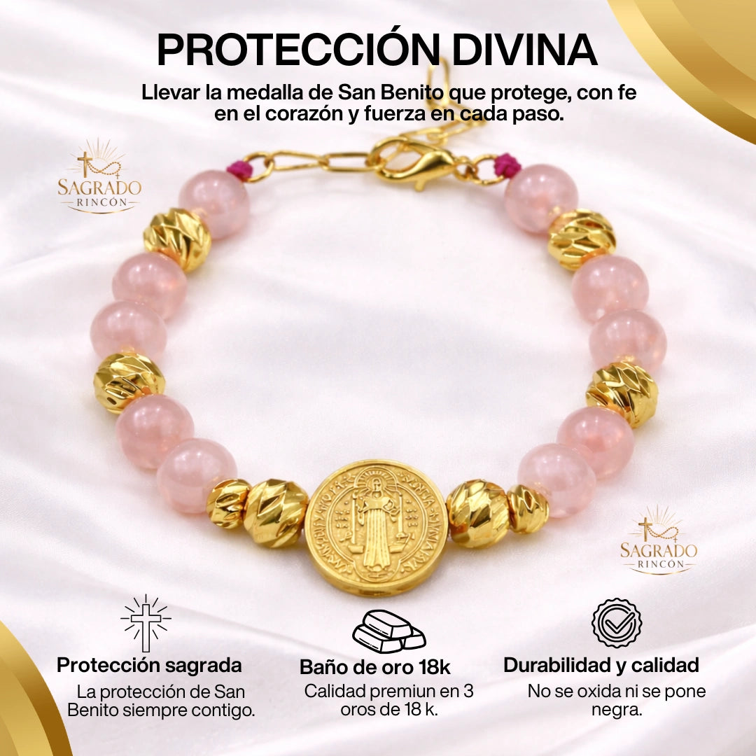 Pulsera San benito Protector | Perla natural y Baño de oro 18k