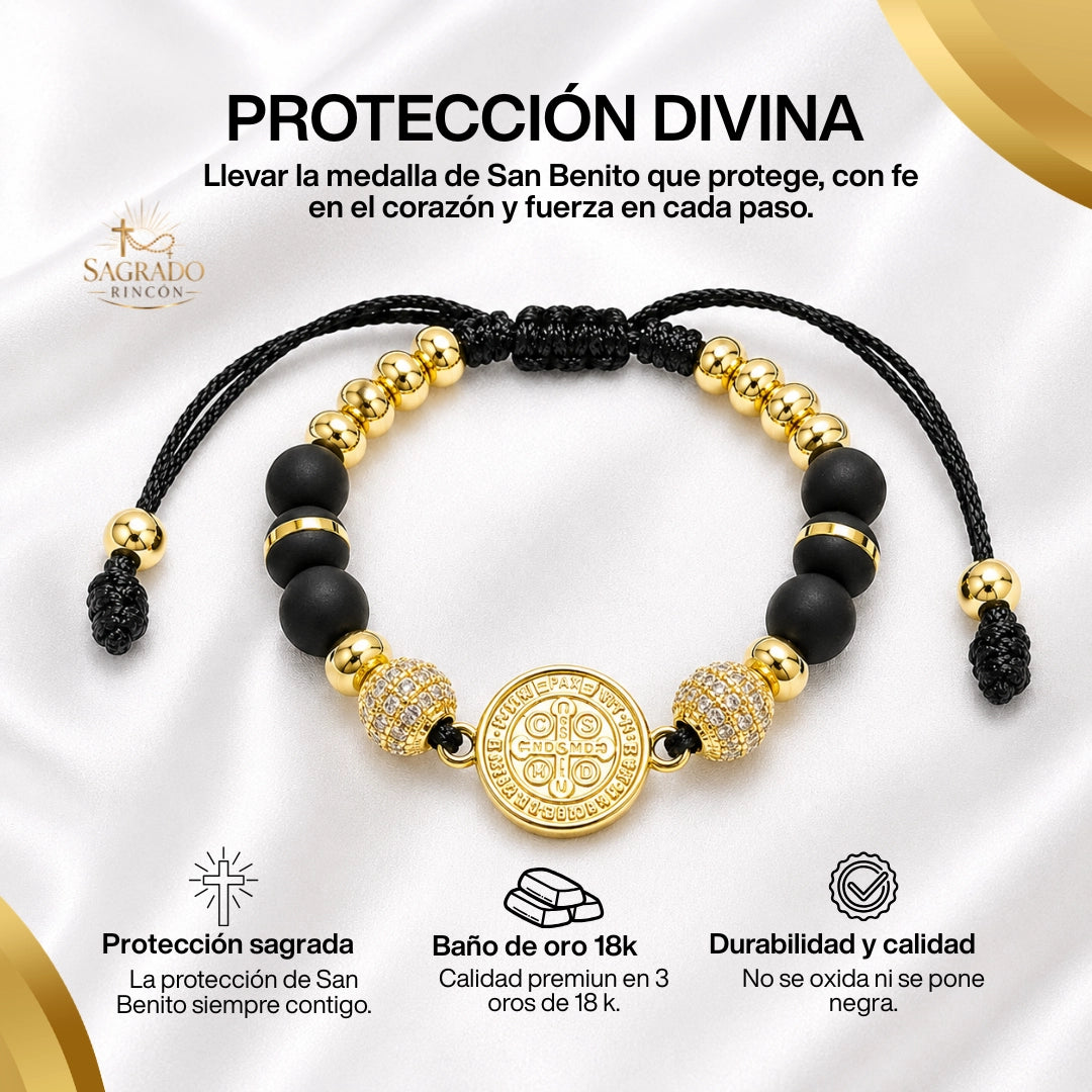 Pulsera San Benito Protector Oro 18K | con incrustación en Zirconias