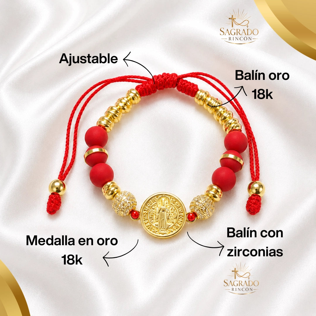 Pulsera San Benito Protector Oro 18K | con incrustación en Zirconias