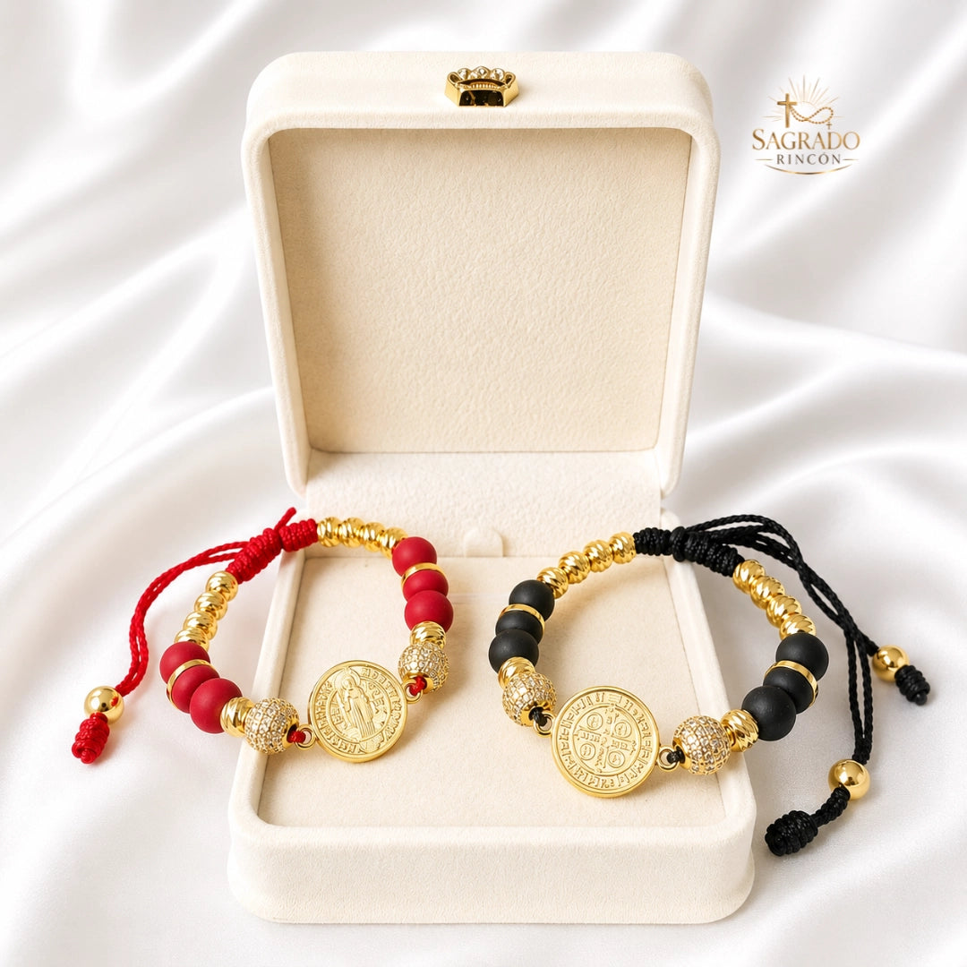 Pulsera San Benito Protector Oro 18K | con incrustación en Zirconias
