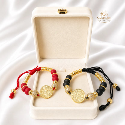 Pulsera San Benito Protector Oro 18K | con incrustación en Zirconias